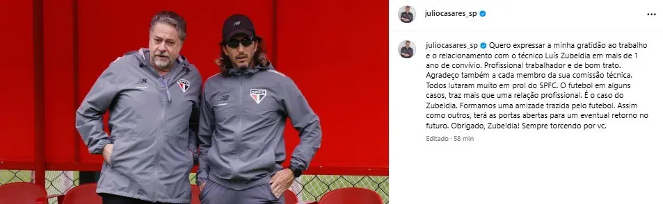 Despedida do presidente do São Paulo a Zubeldía: "Um retorno é possível"