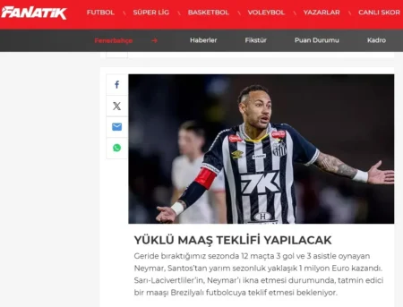 Fenerbahçe planeja salário "atraente" para Neymar, informa publicação