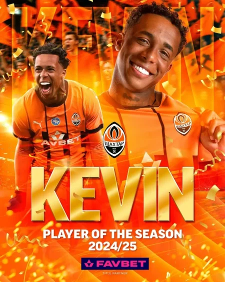 Kevin, Ex-Palmeiras, Conquista Prêmio de Melhor Jogador da Temporada no Shakhtar