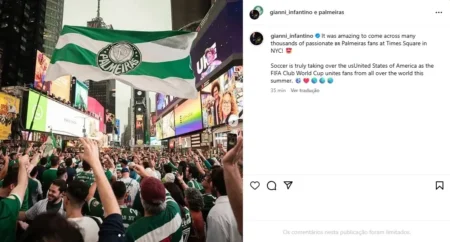 Fifa: Presidente se encanta com torcida do Palmeiras em Nova York e celebra o futebol nos EUA