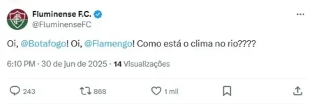 Fluminense provocou Flamengo e Botafogo após classificação: "Como está o clima no Rio?"