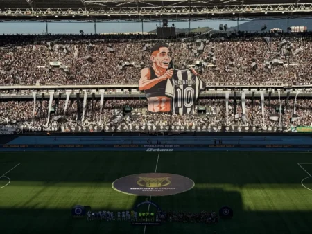 Torcida do Botafogo homenageia Savagnin com bandeirão em jogo contra o Cruzeiro
