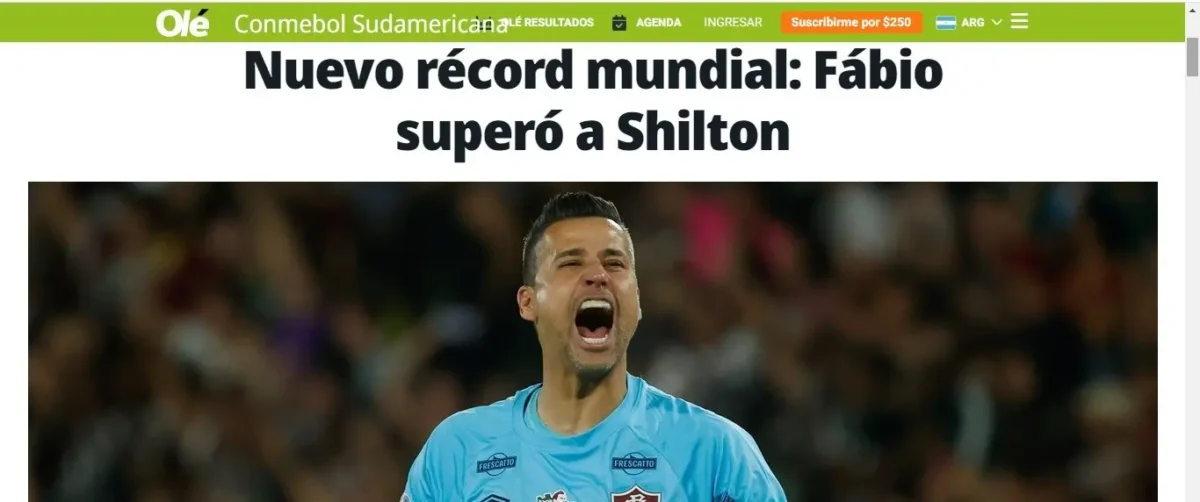 Fábio, do Fluminense, ganha destaque em jornais internacionais após superar o goleiro inglês Peter Shilton.