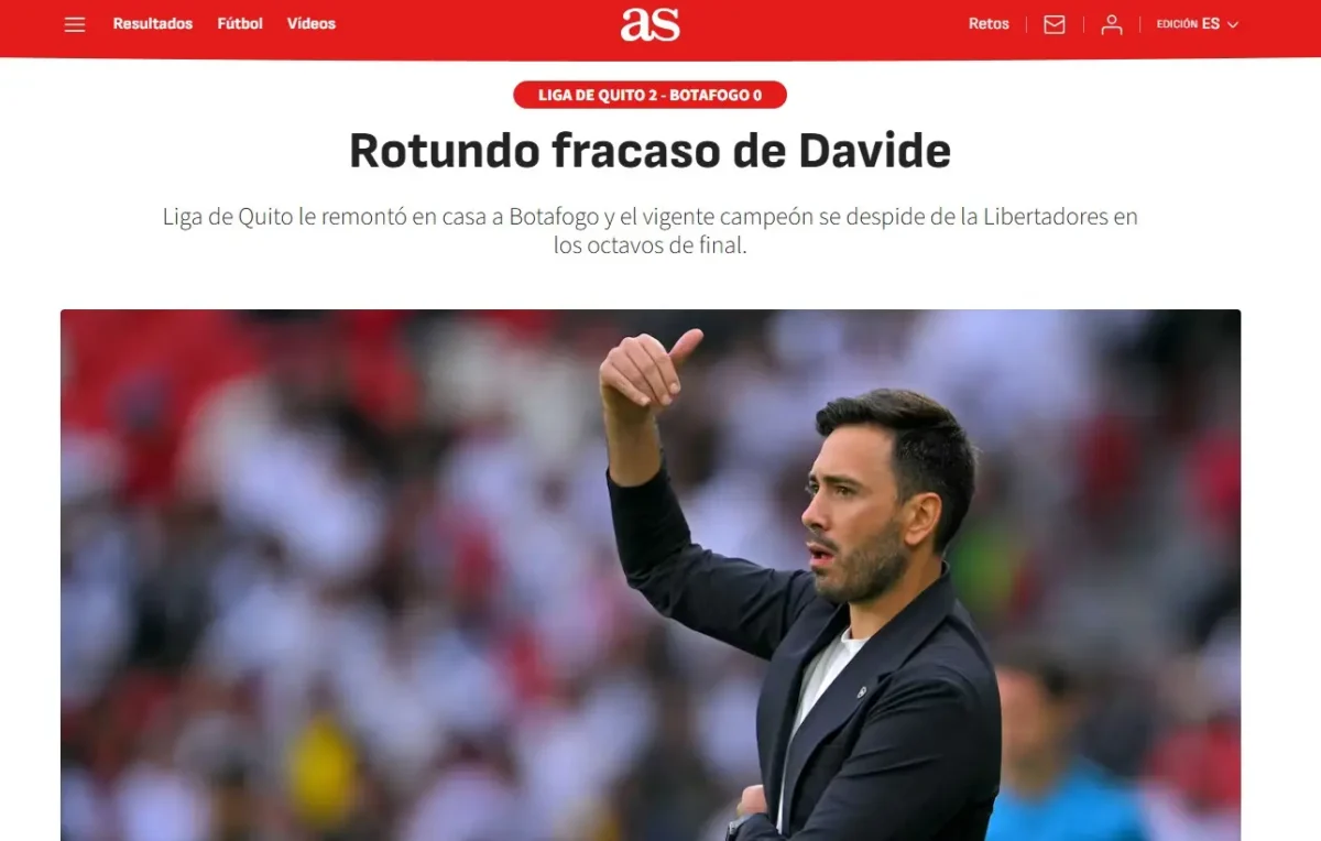 Imprensa internacional descreve eliminação do Botafogo como "Fracasso de Davide"