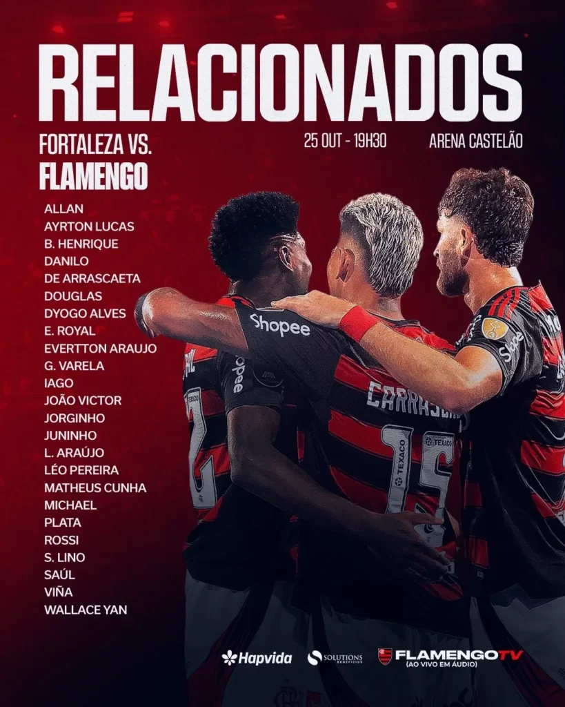 Com desfalques, Flamengo divulga lista de convocados para encarar o Fortaleza Com desfalques, Flamengo divulga lista de convocados para encarar o Fortaleza