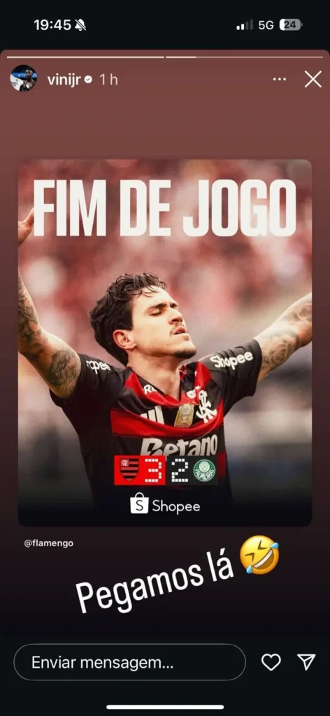 Vini Jr. festeja os triunfos do Flamengo e do Real Madrid: "Pegamos aqui e lá"