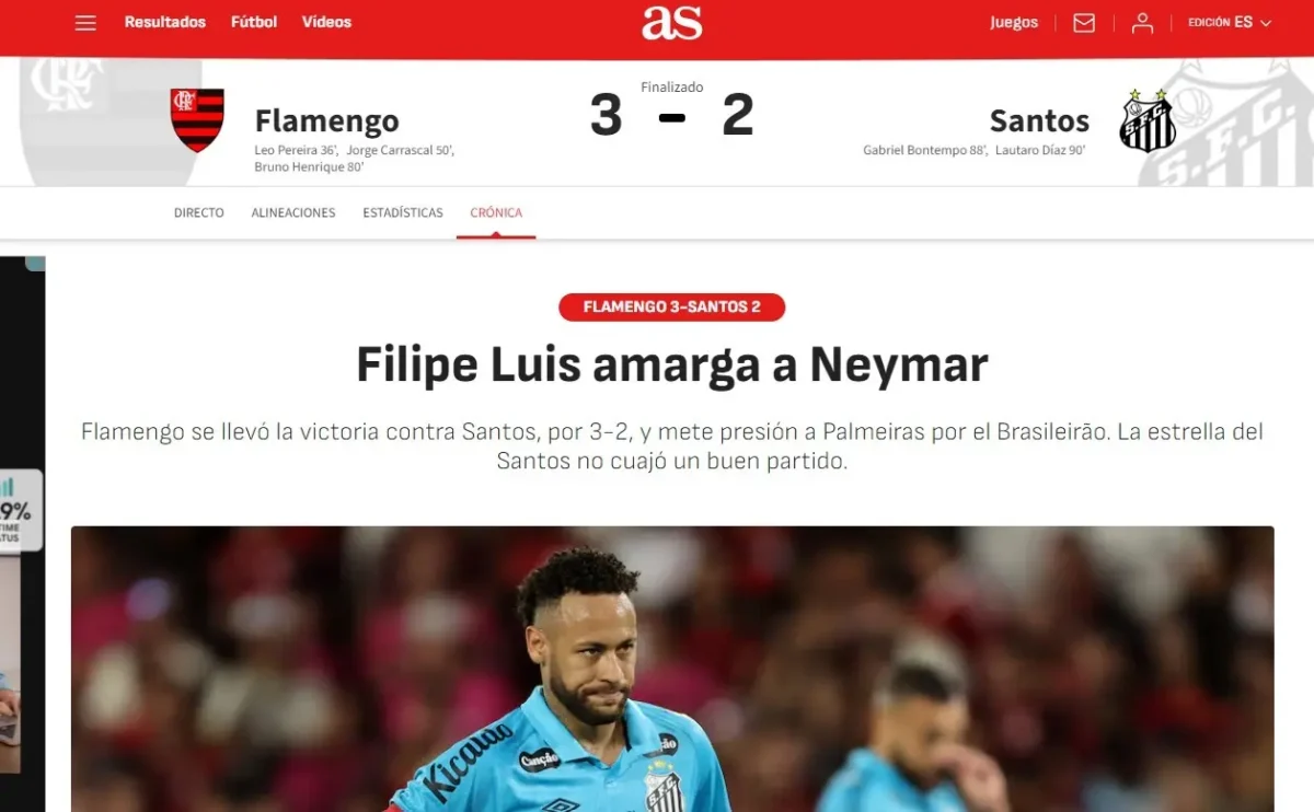 Neymar é criticado pela imprensa por atuação "lenta e sem ritmo" contra o Flamengo