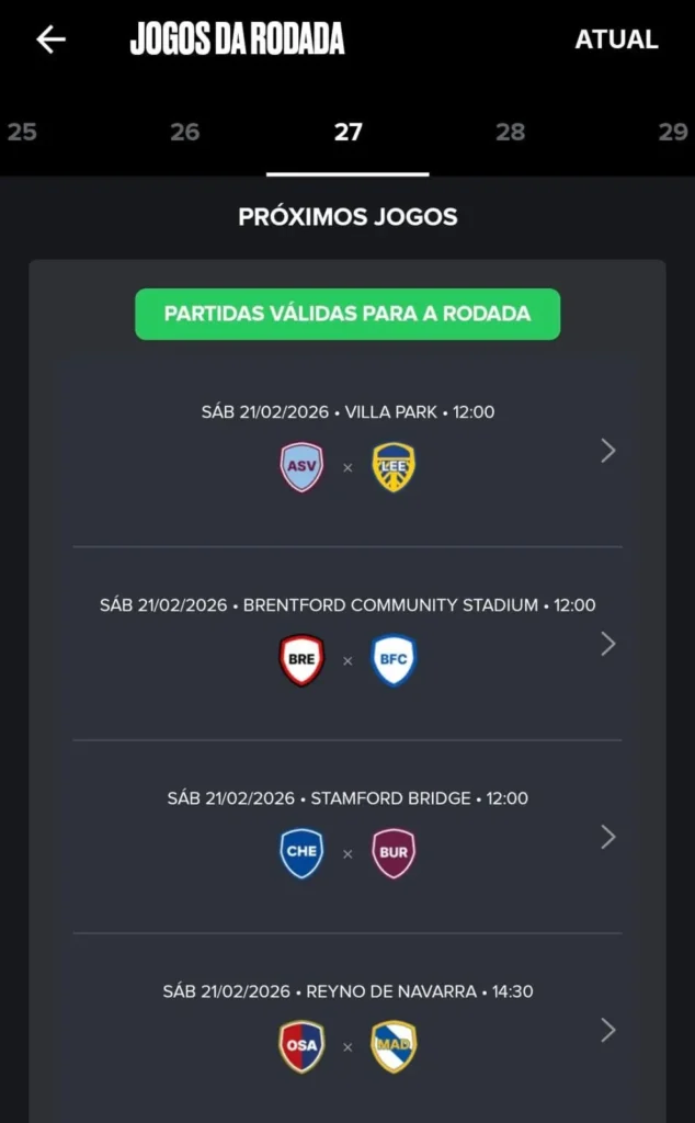 Cartola Internacional: Rodada 27 Agendada para o Próximo Fim de Semana, com 13 Partidas