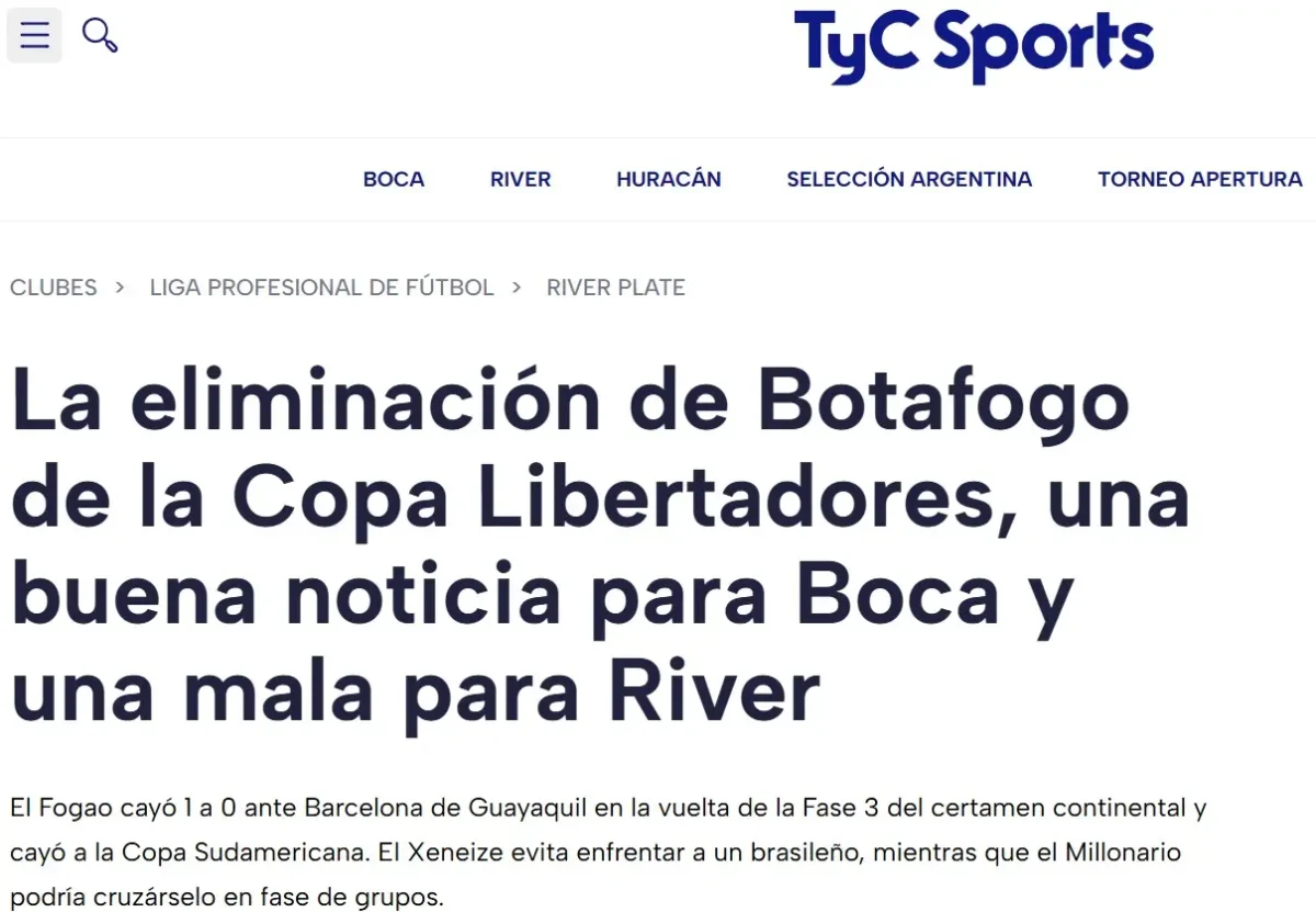 Canal argentino prevê lucro ao Boca com o declínio do Botafogo: "Escapa de um rival brasileiro"