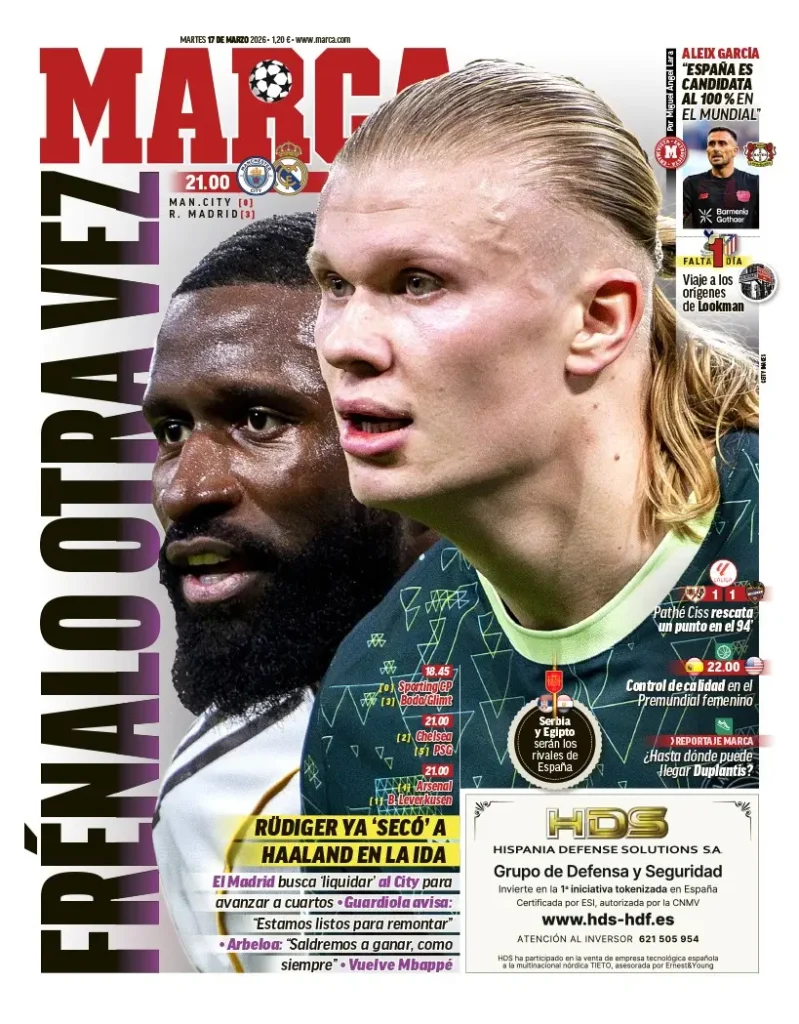 Liberte-o novamente: jornal espanhol agita City x Real e incentiva Rüdiger a neutralizar Haaland "Liberte-o novamente": jornal espanhol agita City x Real e incentiva Rüdiger a "neutralizar" Haaland