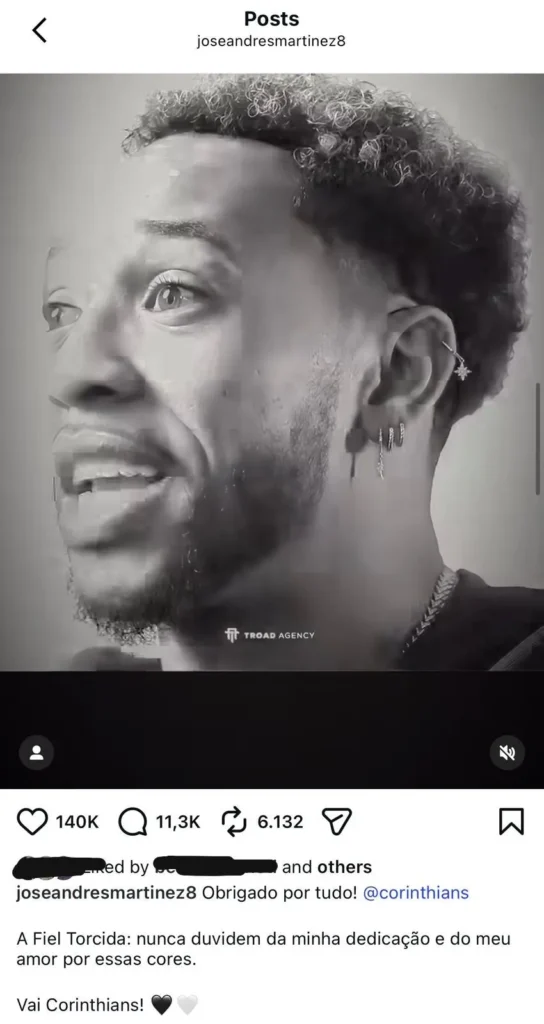 Martínez se despede do Corinthians com mensagem de dedicação