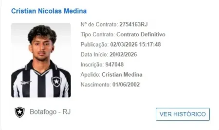Medina regularizado no BID e pode estrear pelo Botafogo